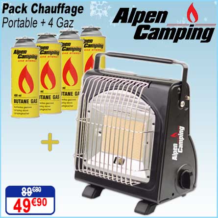 Pack Alpen Camping Chauffage Portable + 4 Gaz