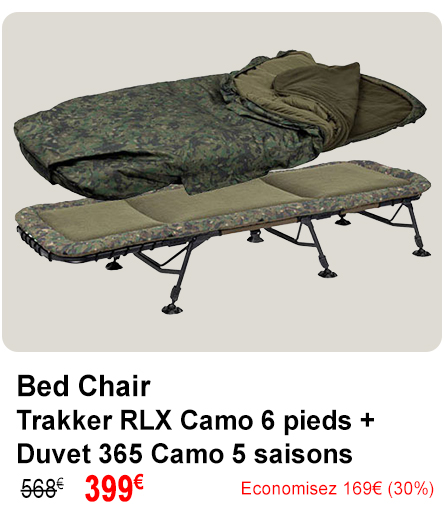 Bed Chair Trakker RLX Camo 6 pieds + Duvet 365 Camo 5 saisons