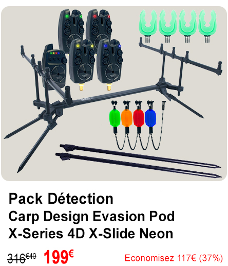Pack Détection Carp Design Evasion Pod X-Series 4D X-Slide Néon