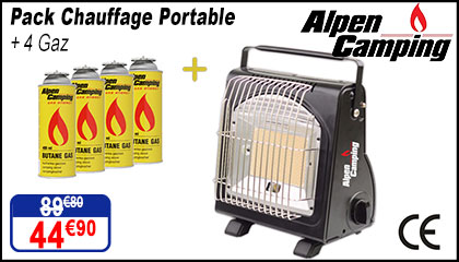 Pack Alpen Camping Chauffage Portable + 4 Gaz